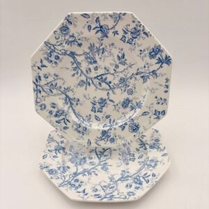 Grace Teaware Blue White Floral Chintz Octagonal Salad Plates Set of 2
